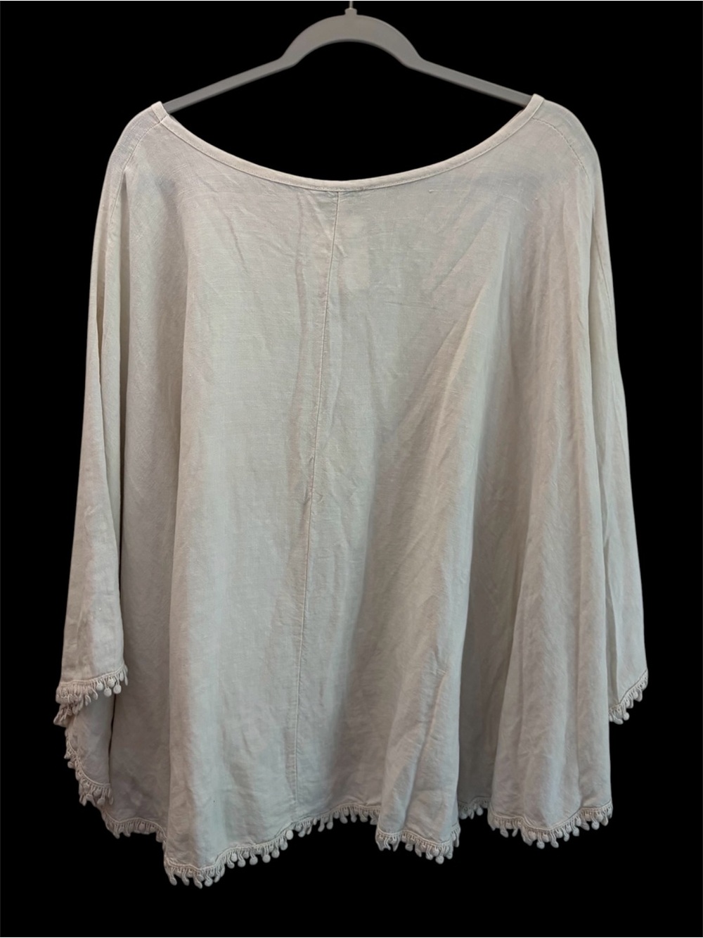NWT Elena Baldi Boho Chic Festival Beige 100% Linen Poncho Shaw OS Made in Italy - Picture 2 of 13